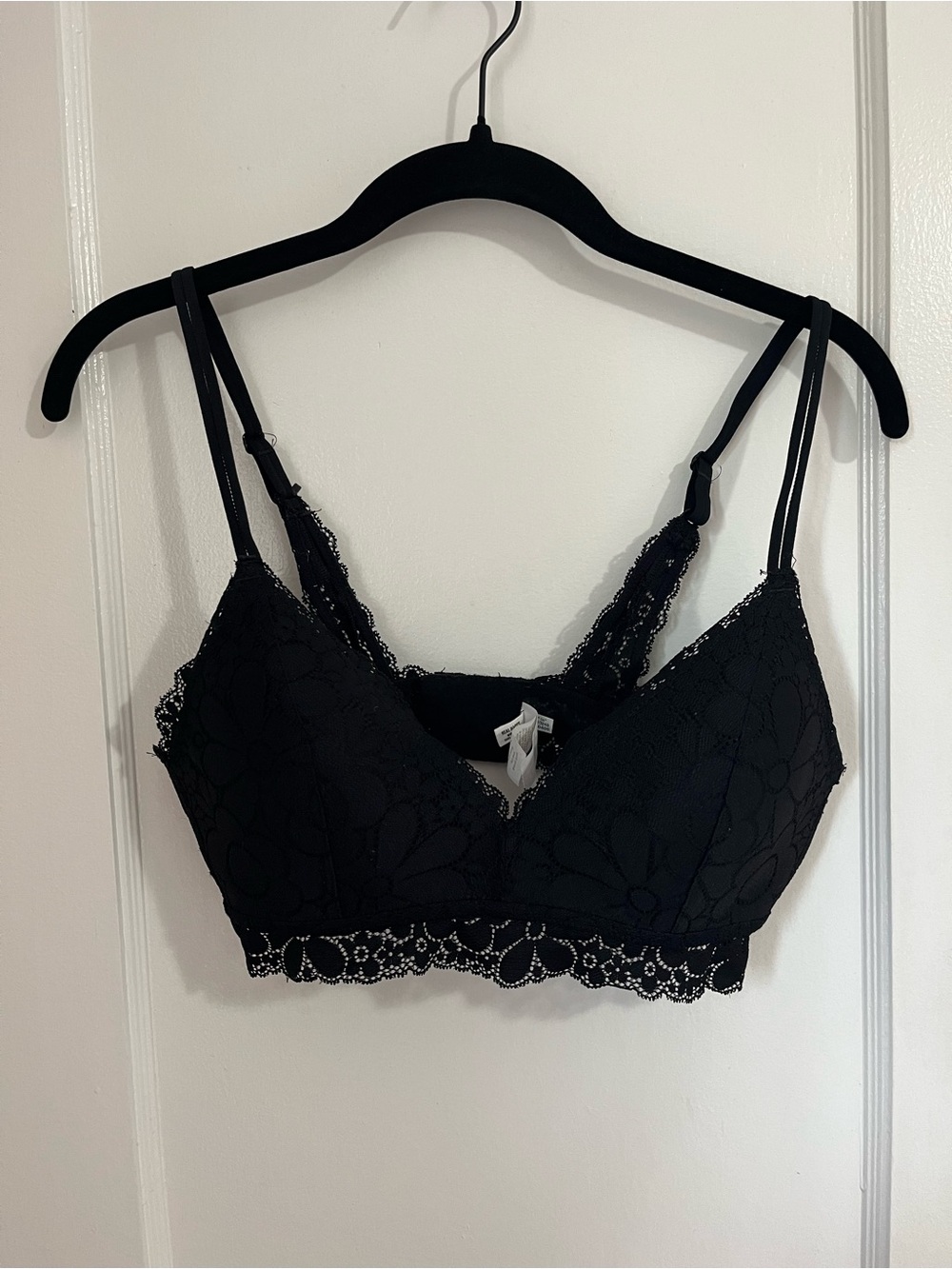 aerie Black Lace Bralette with Floral Trim